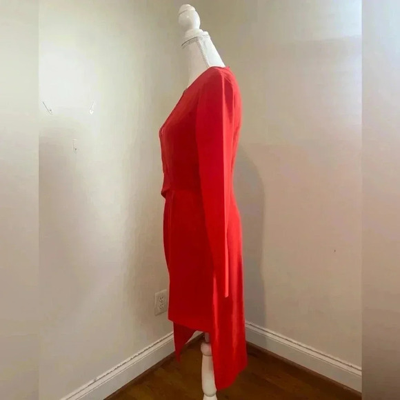 Halston Heritage Front Drape Long Sleeve Dress in Lipstick Red Size 4 - Picture 10 of 12